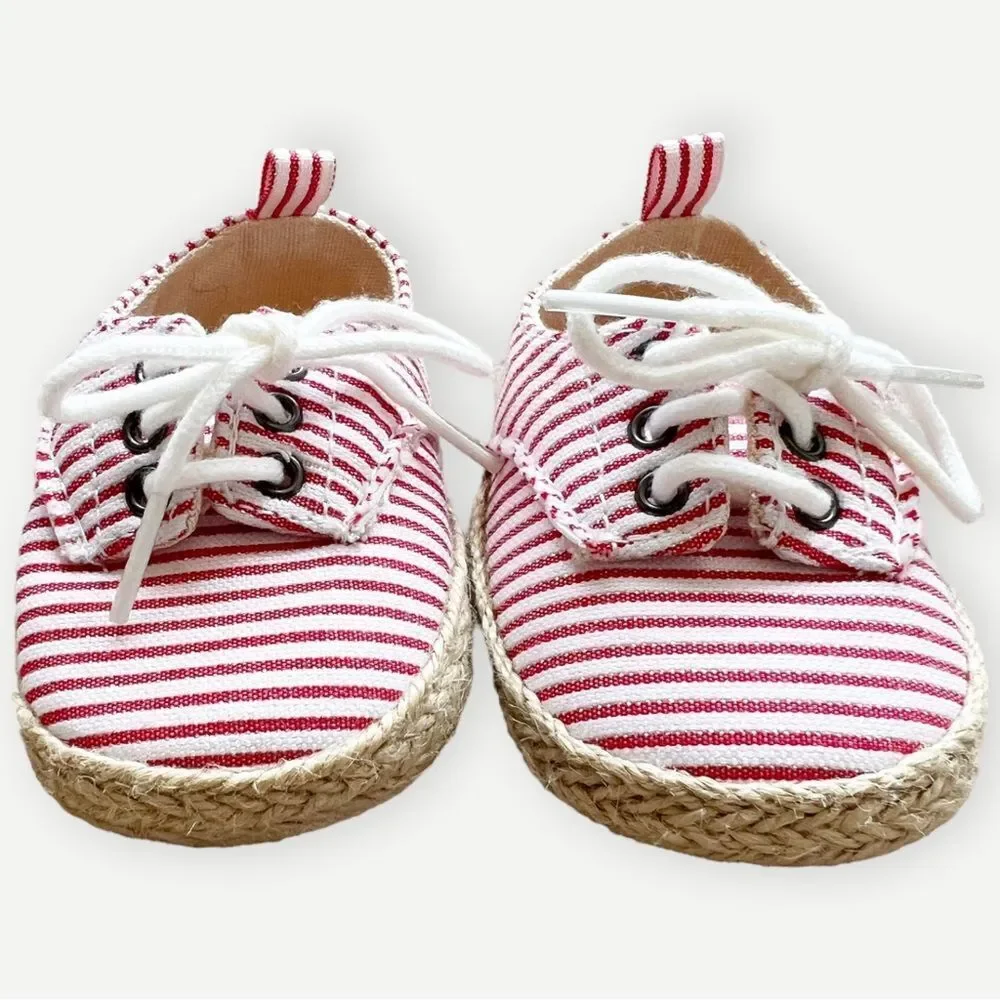 Old Navy Baby Girls Soft Sole Canvas Espadrille Red Stripe Sneakers. 0-3 Months.